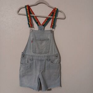Levi's  Shortall Girl's Sz 14 Reg. Light Blue Denim w/ Rainbow Straps Pockets